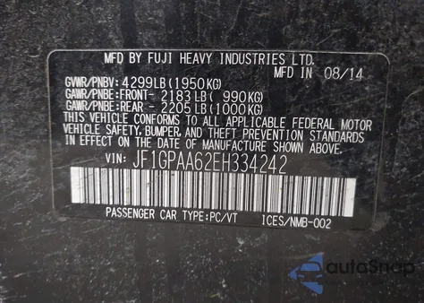 2014 Subaru Impreza 2.0I from USA, damaged, VIN JF1GPAA62EH334242